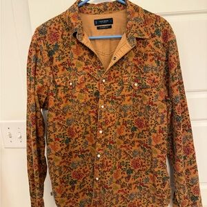 Lucky Brand Brown Floral Casual Button Down Shirt